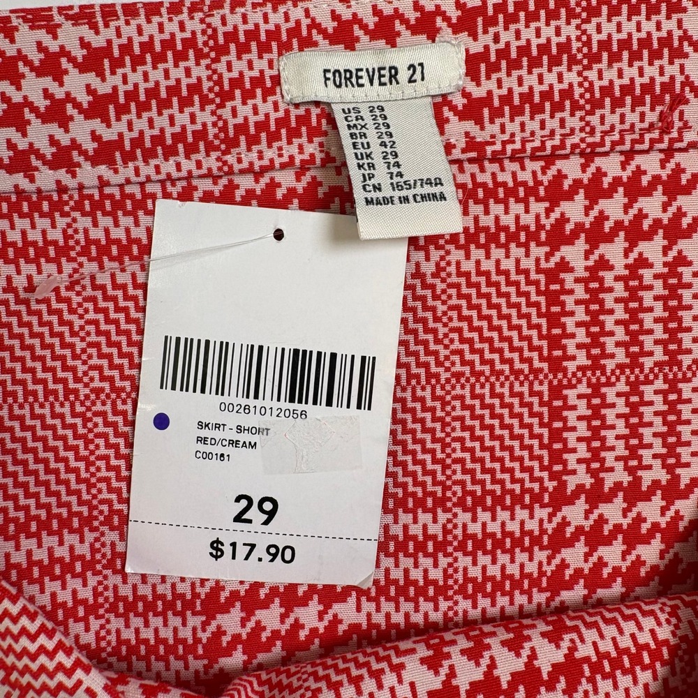 Forever 21 Y2K Womens Red Cream Plaid Houndstooth Mini Skirt Size 29 NEW NWT - Picture 4 of 10